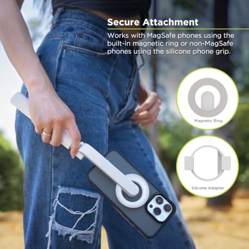 PureGear Magnetic Selfie Stick Tripod Stand with Wireless Remote, Compatible with MagSafe for iPhone 17/16/15/14/13/12 Series and Android Phones, Extendable Tripod Mount and Stand (White) - Image 2