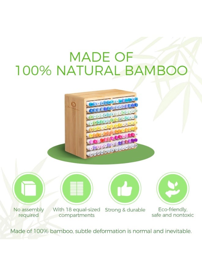 Ohoho Bamboo Marker Organizer, Wooden Desktop Storage for 126 Markers, Pens, Pencils, and Art Brushes, Sturdy Organizer, Pen Holder with 18 Compartments, Ideal for Home, Classrooms, and Office Decor - Image 4