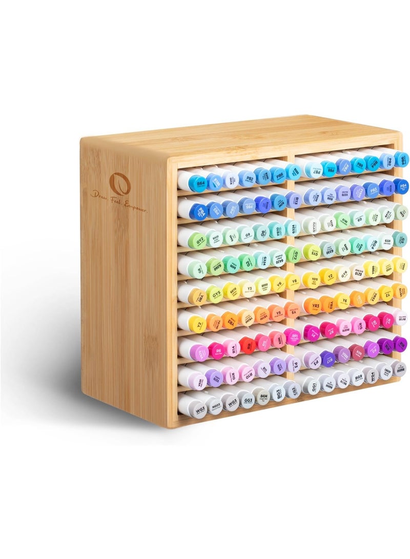 Ohoho Bamboo Marker Organizer, Wooden Desktop Storage for 126 Markers, Pens, Pencils, and Art Brushes, Sturdy Organizer, Pen Holder with 18 Compartments, Ideal for Home, Classrooms, and Office Decor - Image 1