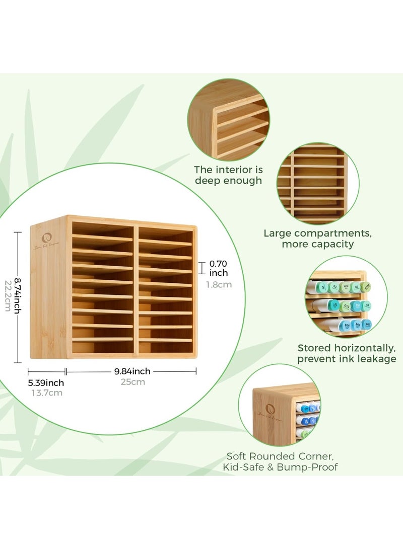 Ohoho Bamboo Marker Organizer, Wooden Desktop Storage for 126 Markers, Pens, Pencils, and Art Brushes, Sturdy Organizer, Pen Holder with 18 Compartments, Ideal for Home, Classrooms, and Office Decor - Image 2