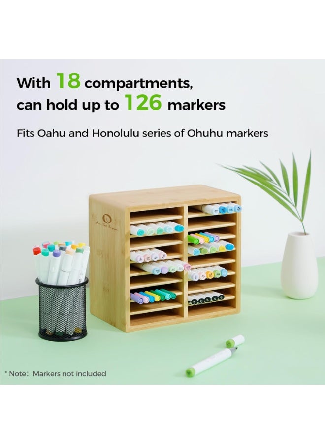 Ohoho Bamboo Marker Organizer, Wooden Desktop Storage for 126 Markers, Pens, Pencils, and Art Brushes, Sturdy Organizer, Pen Holder with 18 Compartments, Ideal for Home, Classrooms, and Office Decor - Image 3