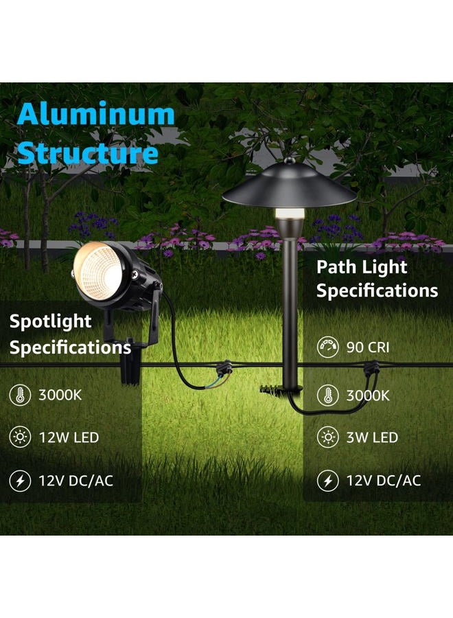 SUNVIE LED Low Voltage Landscape Lighting 12V Landscape Lighting Kit with Connectors, Low Voltage Pathway Lights with Spotlights Aluminum Pathway Lights Wired Waterproof for Patio Yard Garden, 12 Pack - Image 2