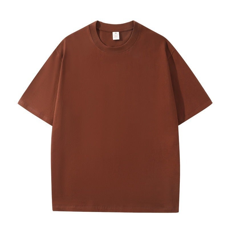 240G Pure Cotton T-Shirt Summer Loose Daily Casual Contrasting Color Cotton Breathable Shirt Off-Shoulder Round Neck Simple Summer Short-Sleeved - Image 1