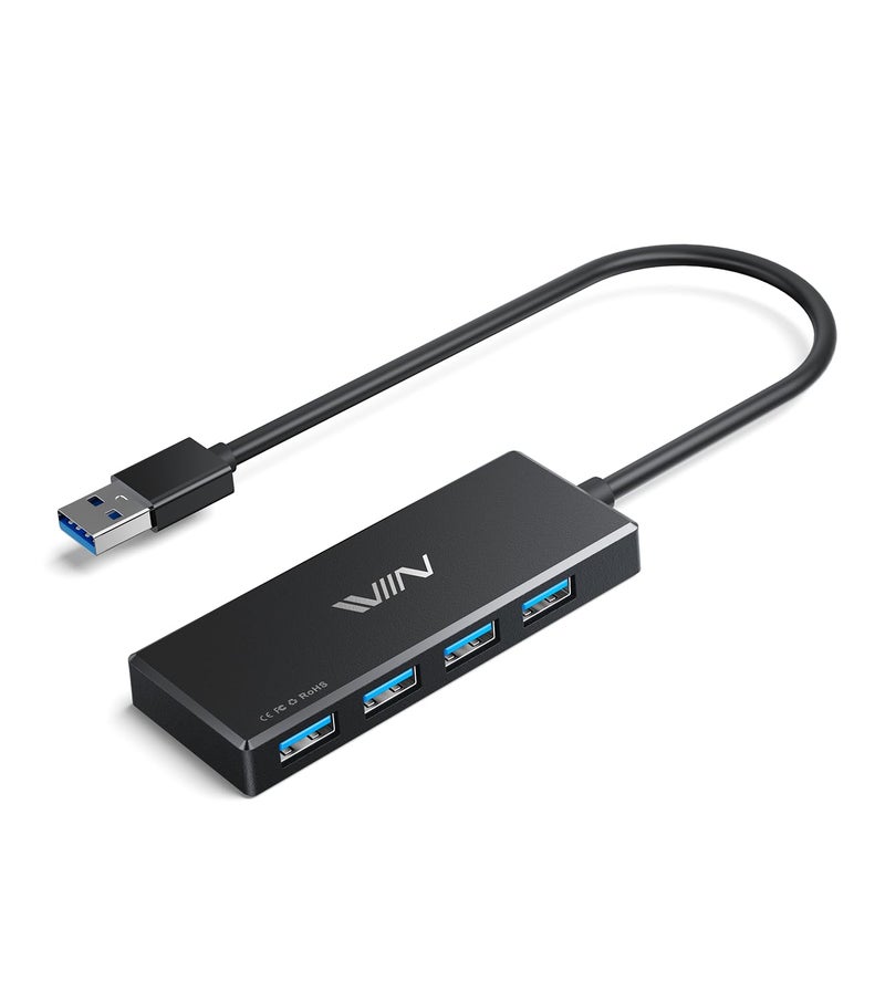 IVIIN USB 3.0 Hub, 4 Port USB Hub Splitter, USB A Expander Portable USB Adapter Multiport Data Hub for Laptop, iMac Pro, MacBook Air, Mac mini/Pro, Surface Pro, USB Flash Drives, and Mobile HDD-Black - Image 1