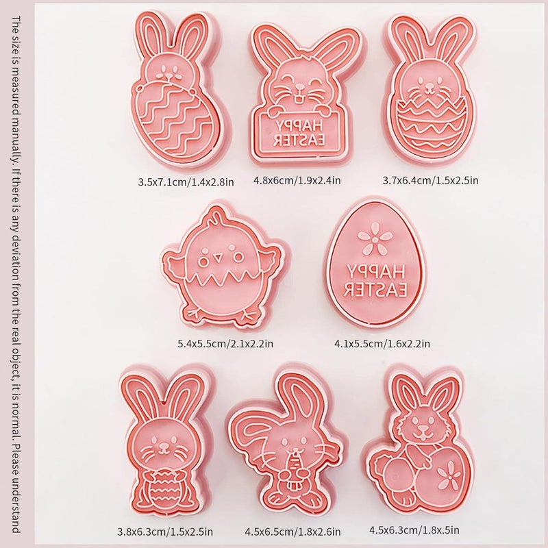klarako Easter Cookie Cutters Set8 PCS 3D Plastic Easter Egg Bunny/Dinosaur Biscuit Press Stamp Molds, Biscuit Cake Baking Mold Tools for Holiday Easter Party Supplies (D)
