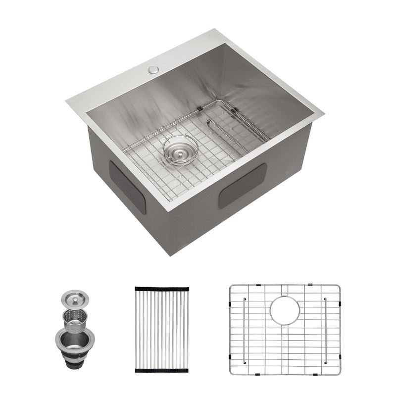 Mocoloo 25 Inch Drop In Laundry Sink 25 x 22 x 12 Inch Laundry Room Sink Topmount Kitchen Sinks Deep Stainless Steel 16 Gauge Square Single Bowl Utility Sinks Handmade