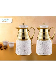 petros Royal Camel 2 Piece Thermos Set 1L + 1L White Dotted/Gold 