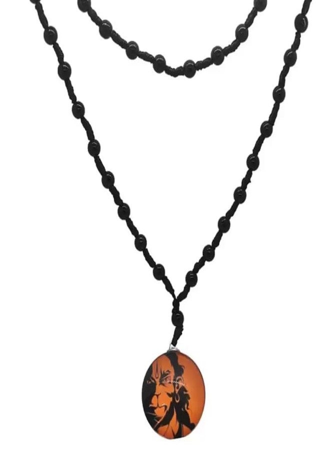 Ervio Lord Hanuman Pendant for Men & Boys | Black Beads Chain with Bajrang Bali Locket | Spiritual Necklace for Good Health, Wealth & Protection - Image 1