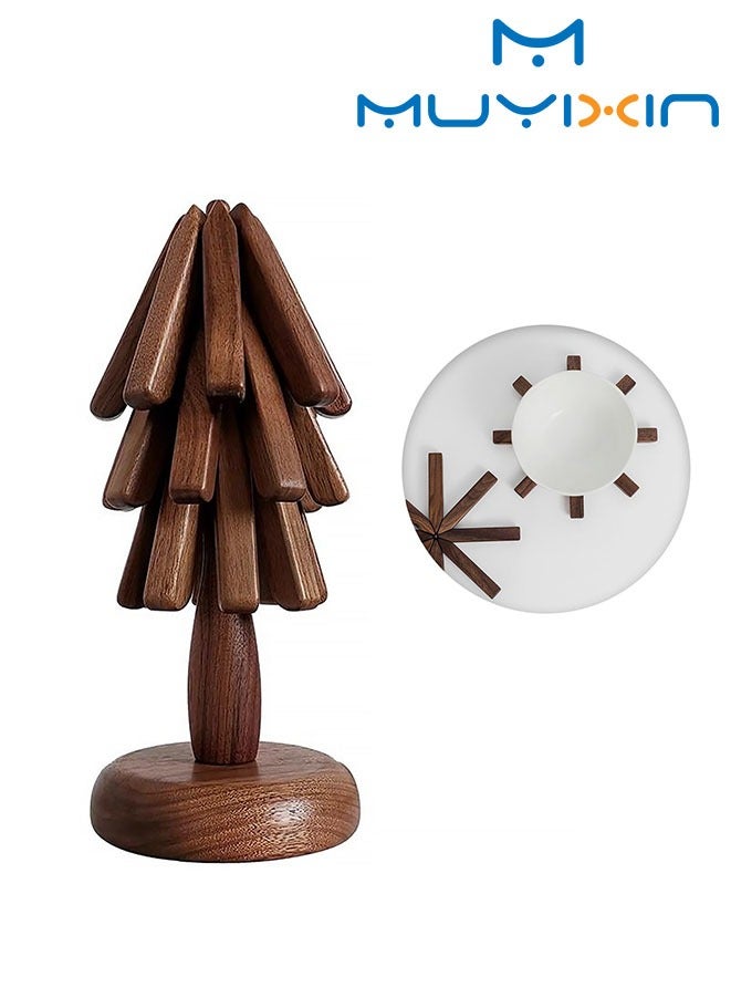 Muyixin 3 in 1 Hot Pan & Pot Pad Wooden Trivets Coaster, Heat Resistant Base Stand (Black Walnut)  - Image 1