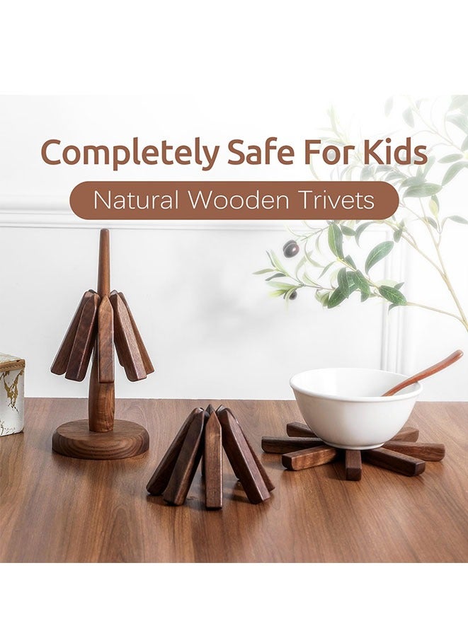 Muyixin 3 in 1 Hot Pan & Pot Pad Wooden Trivets Coaster, Heat Resistant Base Stand (Black Walnut)  - Image 2
