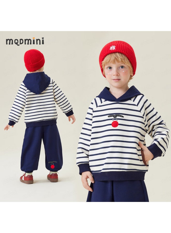 Mqdmini Boys' Clothing Set, 5a Antibacterial Children's Hooded Striped Sweatshirt And Sweatpants Two-piece Set, Stylish Casual Outfit For Infants And Toddlers