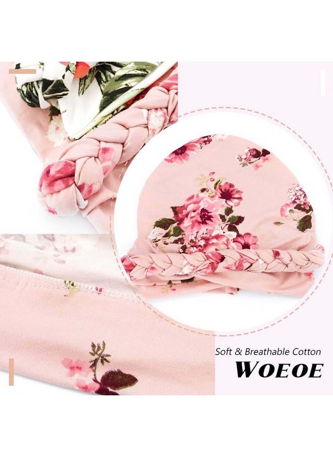 Woeoe - African Turban Head Wrap Pink Pattern Head Scarf Soft Flower Print Head Cover Cap Headwear For Women And Girls(Pack Of 2) - Image 1