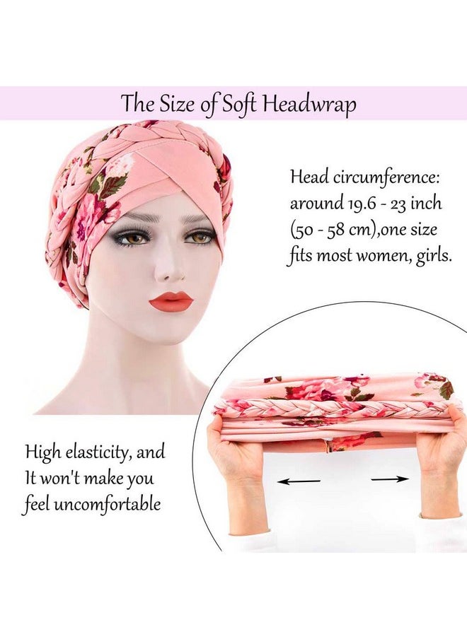 Woeoe - African Turban Head Wrap Pink Pattern Head Scarf Soft Flower Print Head Cover Cap Headwear For Women And Girls(Pack Of 2) - Image 1