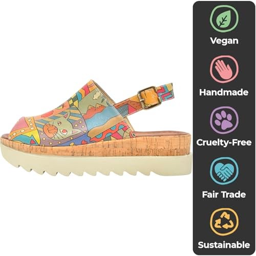 DOGO Platform Sandals Women - Vegan and Handmade Wedge Sandals for Women, Artsy Design, Size 9 - Image 4