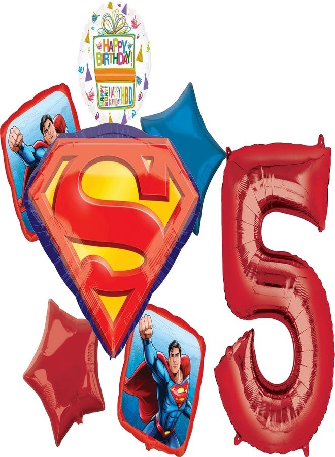 أناجرام مستلزمات حفلة عيد الميلاد الخامس لشخصية سوبرمان من أناغرام، باقة بالونات من 7 قطع - Image 1