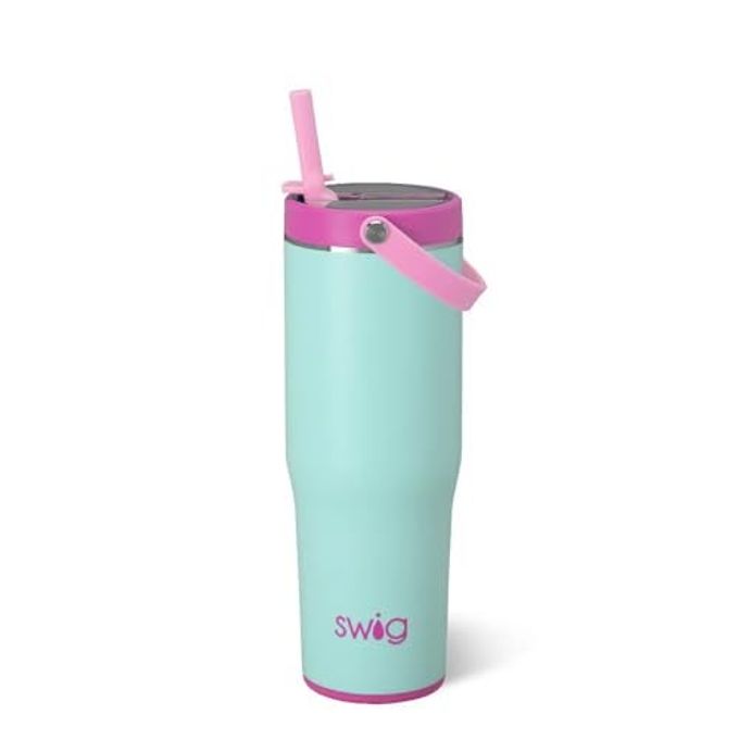 Swig Life 30oz Leak Proof To-Go Tumbler, 30oz Leak Proof Water Bottle with Handle and Straw, Large Insulated Tumblers, Cup Holder Friendly Travel Mug, Reusable Leakproof Water Bottle (Arctic Splash)