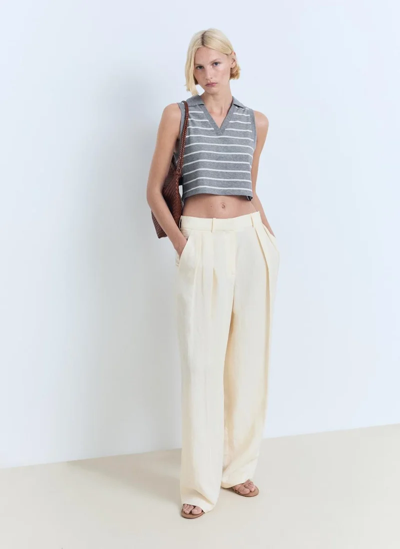 MANGO Striped Cropped Polo