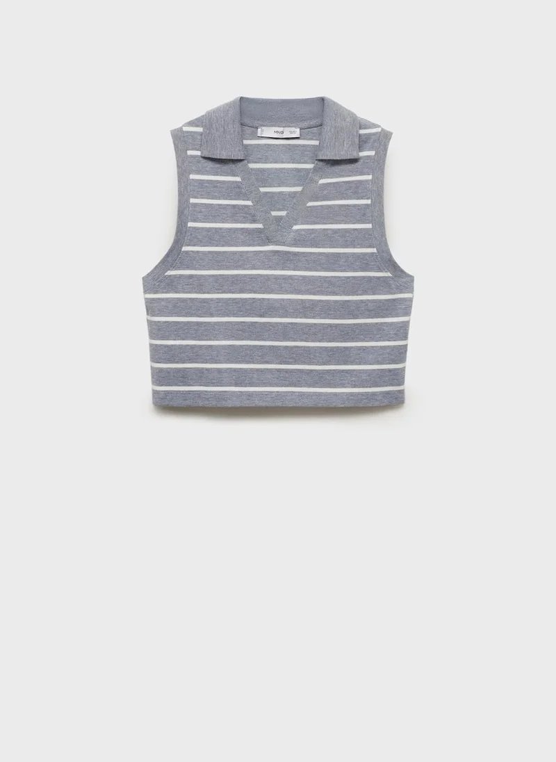 MANGO Striped Cropped Polo