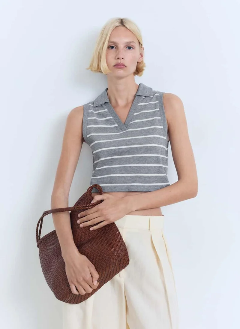 MANGO Striped Cropped Polo