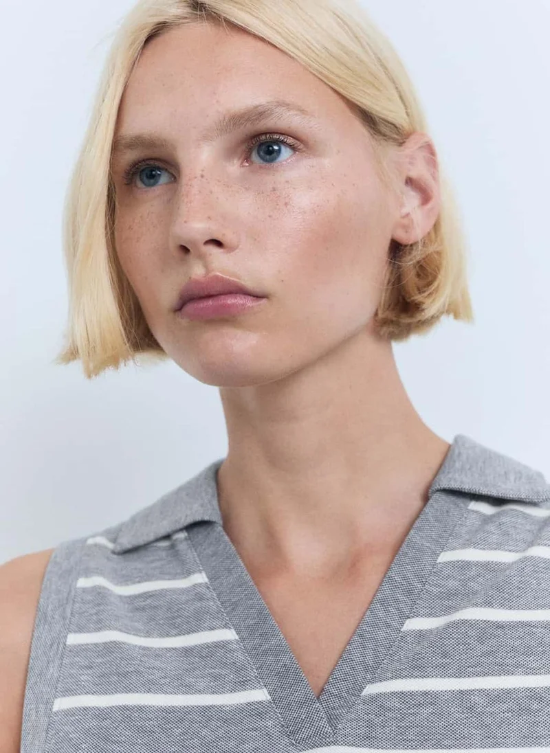 MANGO Striped Cropped Polo
