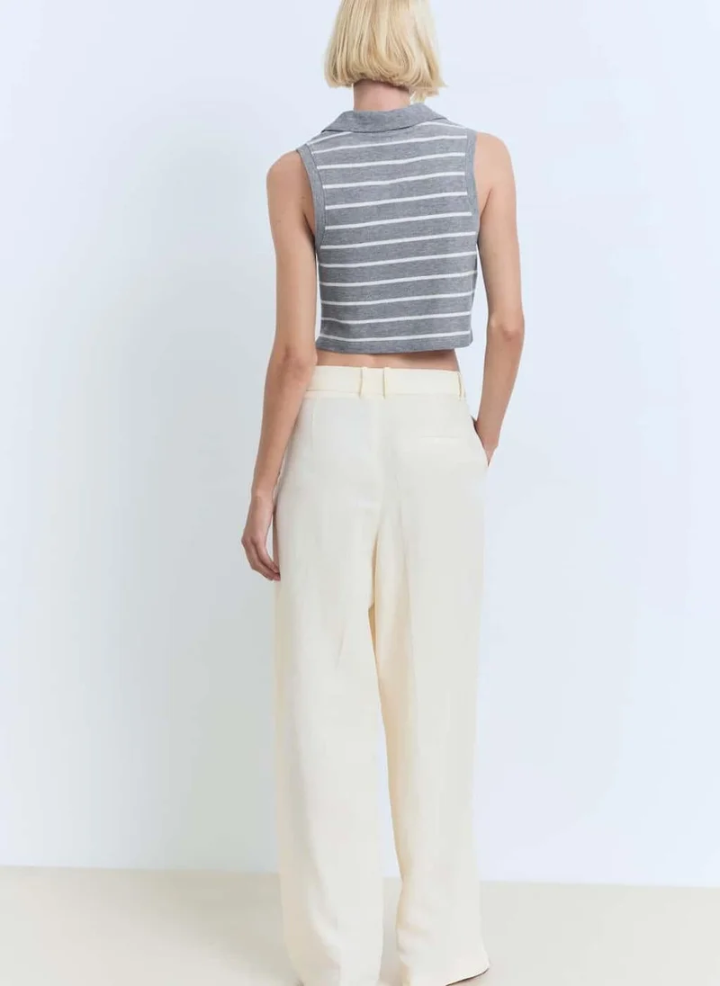MANGO Striped Cropped Polo