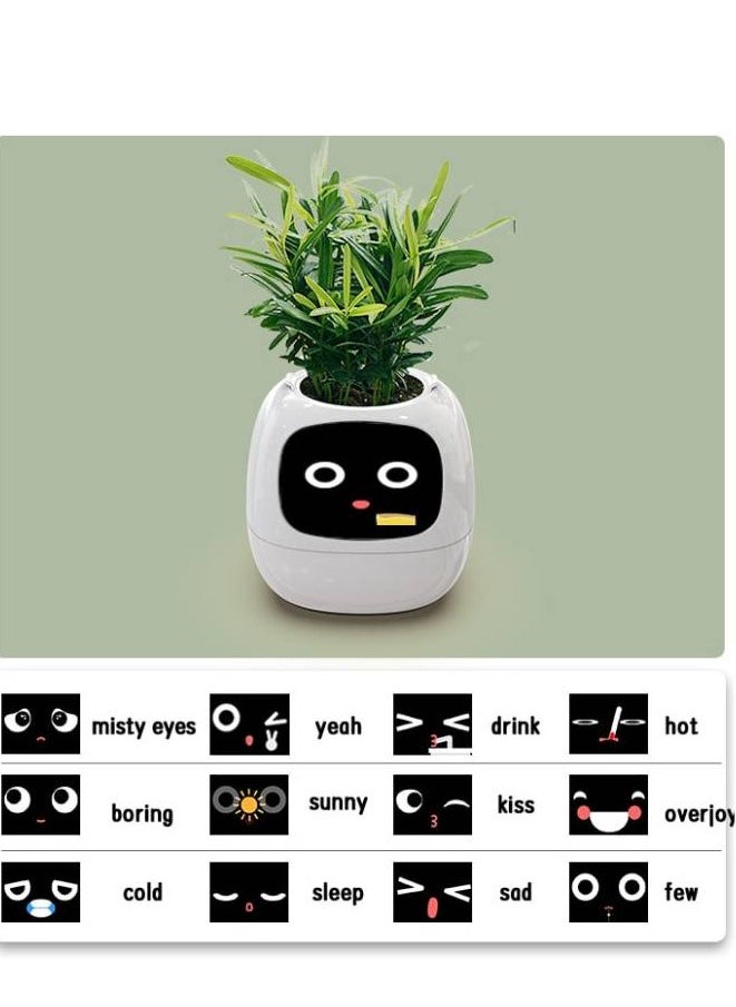 Generic - AI Smart Flowerpot with 7 Sensors and Multiple Expressions, Intelligent Pet Planter for Living Room, Plant-Free (White) - Image 1