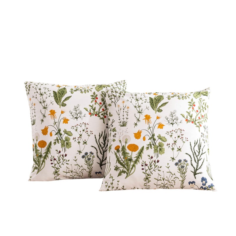 ECOCOTT 2 PACKCASE SIZE EURO مع أوراق الأزهار النباتية الخضراء التي تم تعيينها وسادة القطن بنسبة 100 ٪ يغطي إغلاق المغلف (Euro 26 "" x26 ") - Image 1