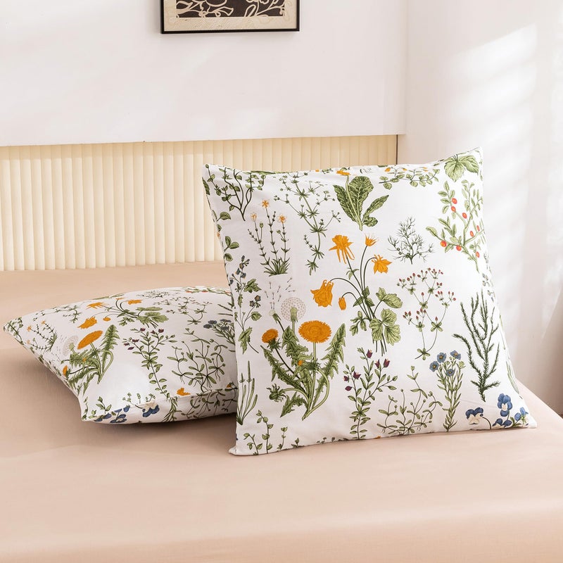 ECOCOTT 2 PACKCASE SIZE EURO مع أوراق الأزهار النباتية الخضراء التي تم تعيينها وسادة القطن بنسبة 100 ٪ يغطي إغلاق المغلف (Euro 26 "" x26 ") - Image 3