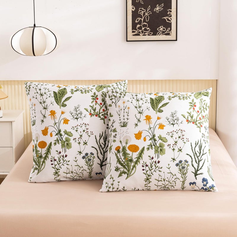 ECOCOTT 2 PACKCASE SIZE EURO مع أوراق الأزهار النباتية الخضراء التي تم تعيينها وسادة القطن بنسبة 100 ٪ يغطي إغلاق المغلف (Euro 26 "" x26 ") - Image 2