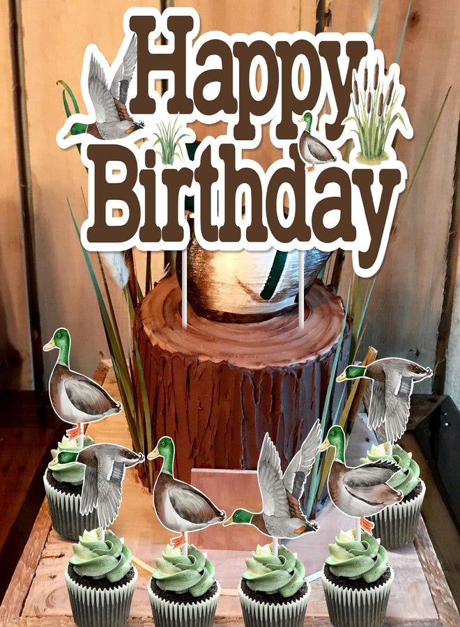 Fangleland Mallard Duck Birthday Party Decorations for Boy, Duck Theme Party Supplies with Happy Birthday Banner, Duck Cake Topper, 24Pcs Cupcake Toppers, Balloons - Image 5