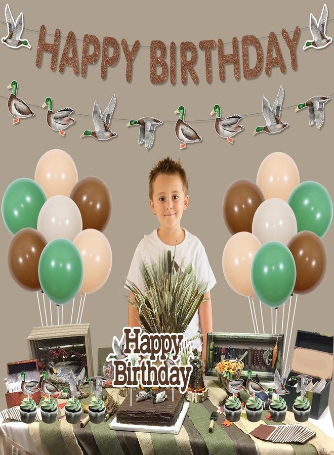 Fangleland Mallard Duck Birthday Party Decorations for Boy, Duck Theme Party Supplies with Happy Birthday Banner, Duck Cake Topper, 24Pcs Cupcake Toppers, Balloons - Image 4