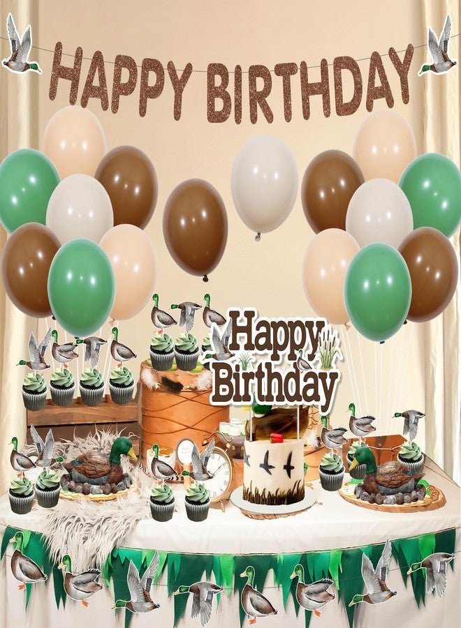 Fangleland Mallard Duck Birthday Party Decorations for Boy, Duck Theme Party Supplies with Happy Birthday Banner, Duck Cake Topper, 24Pcs Cupcake Toppers, Balloons - Image 2