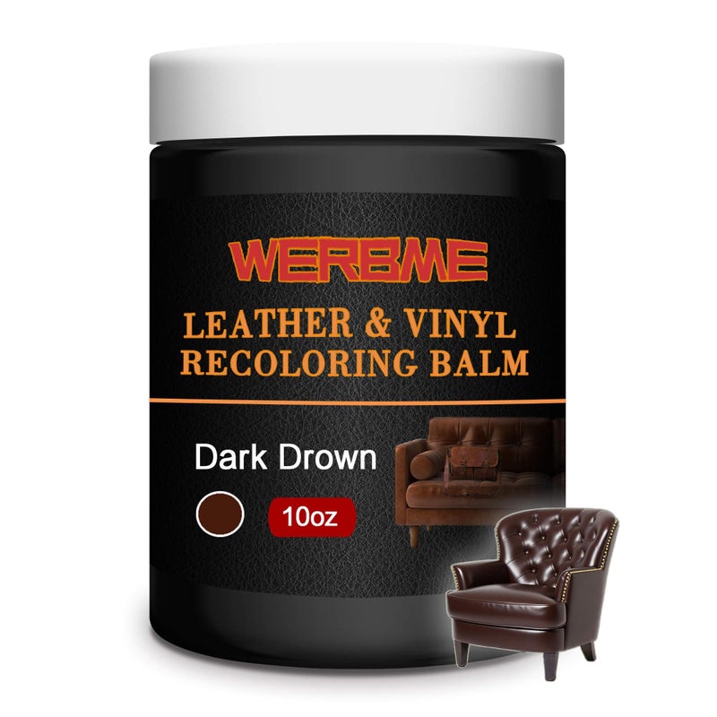 WERBME Leather Recoloring Balm & Color Restorer - 10OZ Multipurpose Dye & Paint for Faded Leather Couches, Car Seats, Shoes | Fix Scratches on Clothing, Furniture & Accessories(Dark Brown) - Image 1