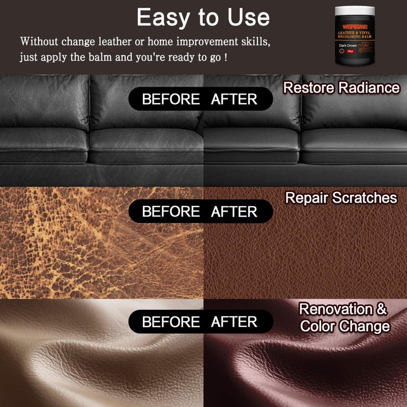 WERBME Leather Recoloring Balm & Color Restorer - 10OZ Multipurpose Dye & Paint for Faded Leather Couches, Car Seats, Shoes | Fix Scratches on Clothing, Furniture & Accessories(Dark Brown) - Image 3