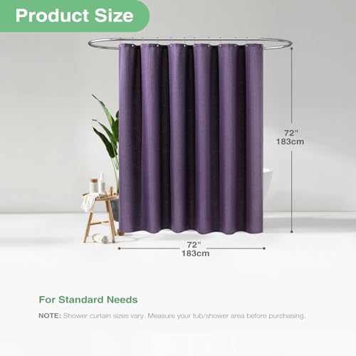 Dynamene Purple Fabric Shower Curtain - Waffle Textured Heavy Duty Cloth Shower Curtains for Bathroom, 256GSM Hotel Spa Luxury Weighted Polyester Bath Curtain Set with 12 Plastic Hooks(72Wx72H,Purple) - Image 4