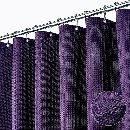 Dynamene Purple Fabric Shower Curtain - Waffle Textured Heavy Duty Cloth Shower Curtains for Bathroom, 256GSM Hotel Spa Luxury Weighted Polyester Bath Curtain Set with 12 Plastic Hooks(72Wx72H,Purple) - Image 1