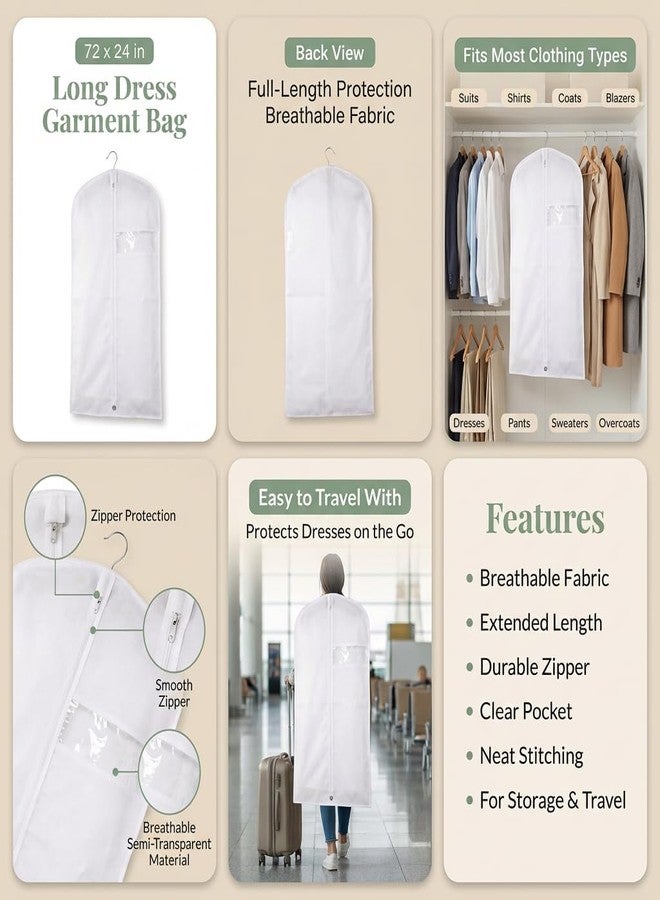 LPack Garment Bag for Long Dresses, Extra Long Breathable Garment Bag with Pockets & Gusset for Wedding Gowns, Bridal, Prom & Formal Dresses, Travel & Storage, White, 72" - Image 5
