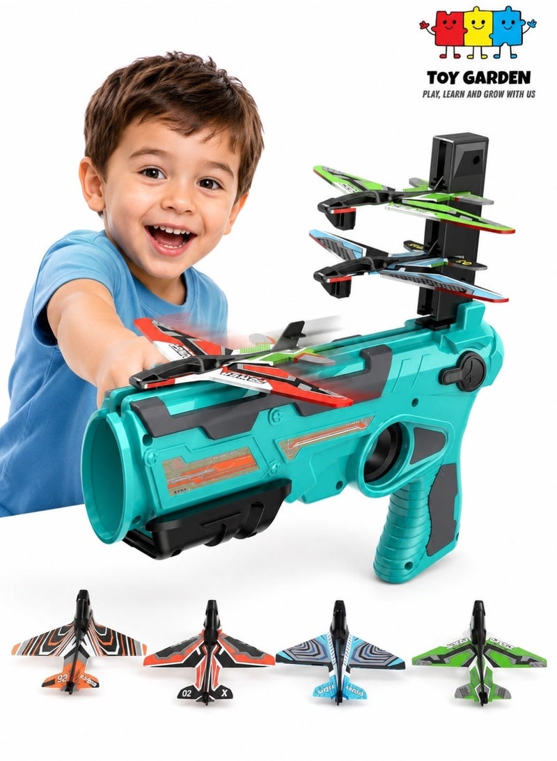 TOY GARDEN Assorted Color Airplane Launcher Gun Toy with 4 Foam Glider Planes – Catapult Flying Plane Toy for Kids Boys & Girls – One-Click Ejection Shooter, Outdoor Throwing Glider Airplane Game, Hand Launch Aircraft Toy, Fun Battle Flight Launcher Set for Children Parties & Gifts - Image 1