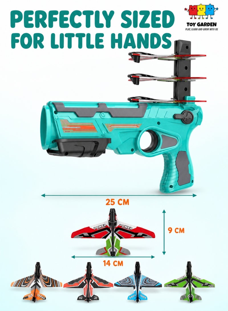 TOY GARDEN Assorted Color Airplane Launcher Gun Toy with 4 Foam Glider Planes – Catapult Flying Plane Toy for Kids Boys & Girls – One-Click Ejection Shooter, Outdoor Throwing Glider Airplane Game, Hand Launch Aircraft Toy, Fun Battle Flight Launcher Set for Children Parties & Gifts - Image 4