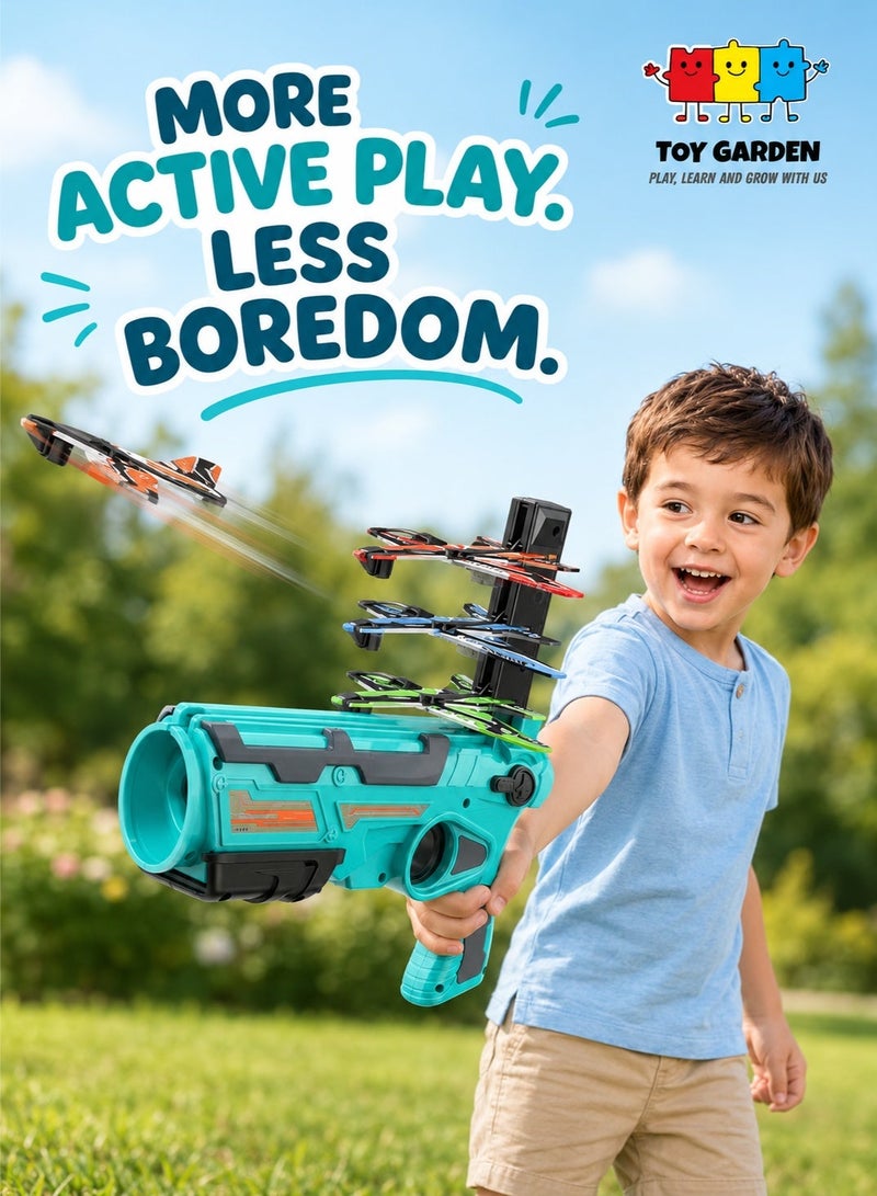 TOY GARDEN Assorted Color Airplane Launcher Gun Toy with 4 Foam Glider Planes – Catapult Flying Plane Toy for Kids Boys & Girls – One-Click Ejection Shooter, Outdoor Throwing Glider Airplane Game, Hand Launch Aircraft Toy, Fun Battle Flight Launcher Set for Children Parties & Gifts - Image 1