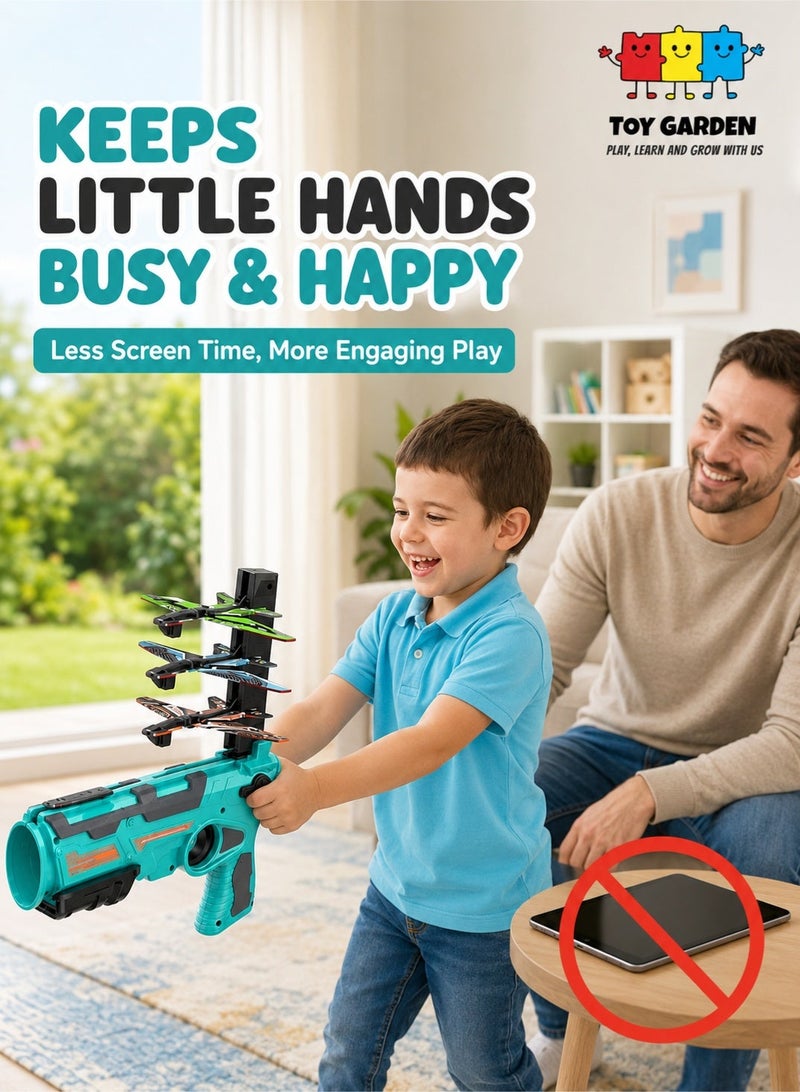 TOY GARDEN Assorted Color Airplane Launcher Gun Toy with 4 Foam Glider Planes – Catapult Flying Plane Toy for Kids Boys & Girls – One-Click Ejection Shooter, Outdoor Throwing Glider Airplane Game, Hand Launch Aircraft Toy, Fun Battle Flight Launcher Set for Children Parties & Gifts - Image 3