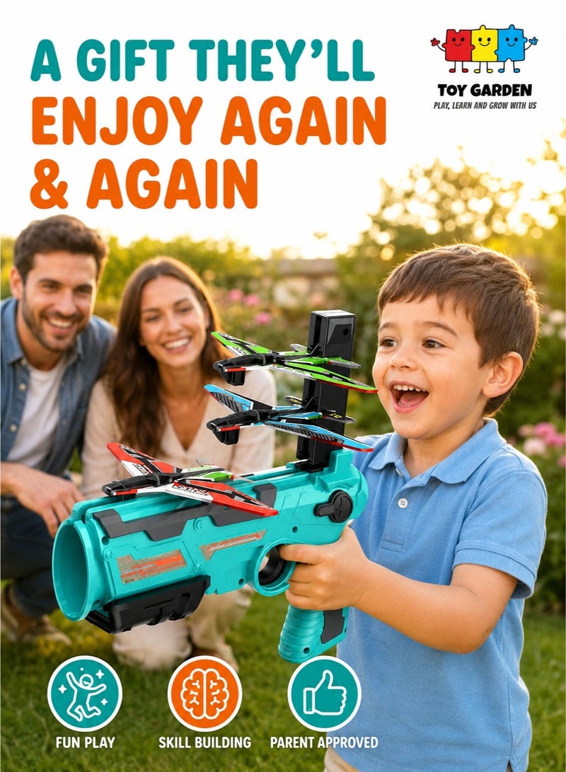 TOY GARDEN Assorted Color Airplane Launcher Gun Toy with 4 Foam Glider Planes – Catapult Flying Plane Toy for Kids Boys & Girls – One-Click Ejection Shooter, Outdoor Throwing Glider Airplane Game, Hand Launch Aircraft Toy, Fun Battle Flight Launcher Set for Children Parties & Gifts - Image 5