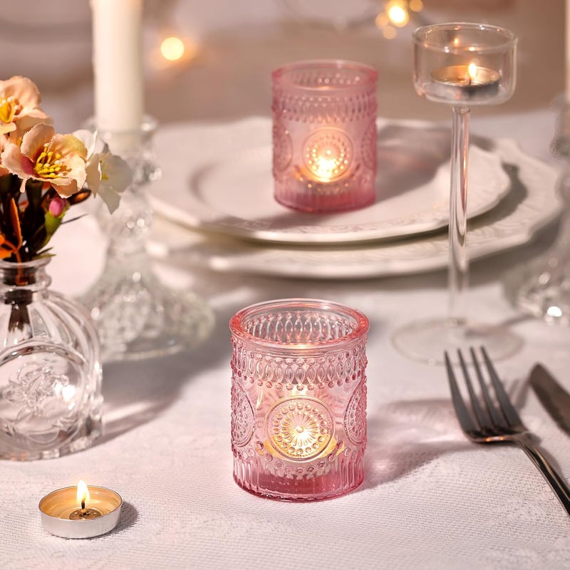 DARJEN Pink Votive Candle Holders Set of 36- Glass Candle Holders Bulk for Tea Light Candle, Embossed Candle Votives for Romantic Wedding Centerpiece, Home Table Decor - Image 2