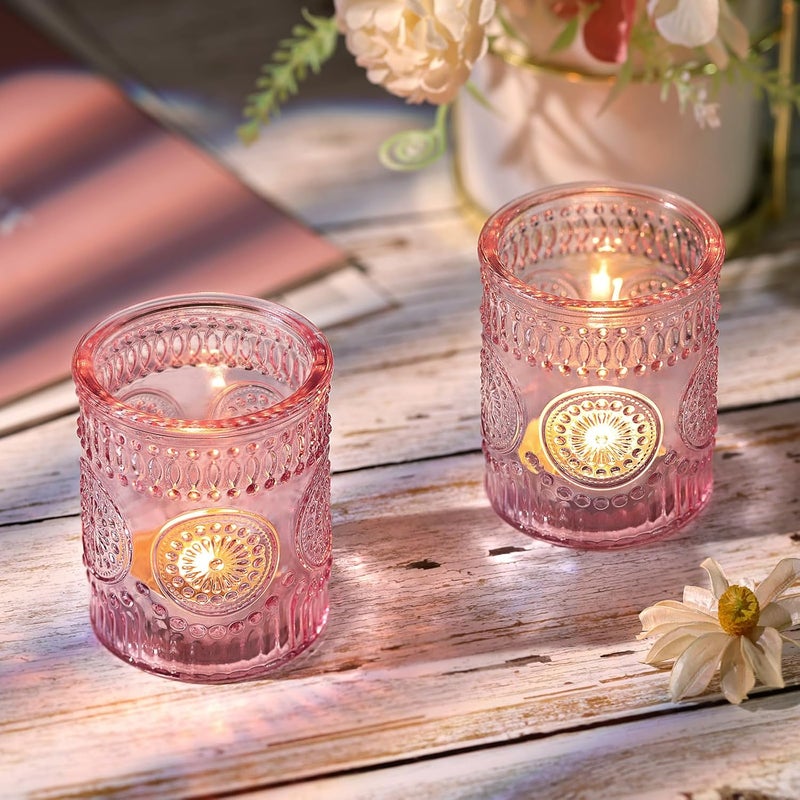 DARJEN Pink Votive Candle Holders Set of 36- Glass Candle Holders Bulk for Tea Light Candle, Embossed Candle Votives for Romantic Wedding Centerpiece, Home Table Decor - Image 3