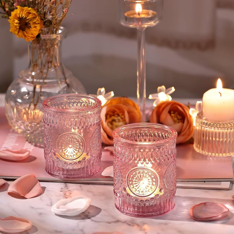 DARJEN Pink Votive Candle Holders Set of 36- Glass Candle Holders Bulk for Tea Light Candle, Embossed Candle Votives for Romantic Wedding Centerpiece, Home Table Decor - Image 4