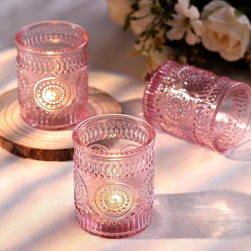 DARJEN Pink Votive Candle Holders Set of 36- Glass Candle Holders Bulk for Tea Light Candle, Embossed Candle Votives for Romantic Wedding Centerpiece, Home Table Decor - Image 5