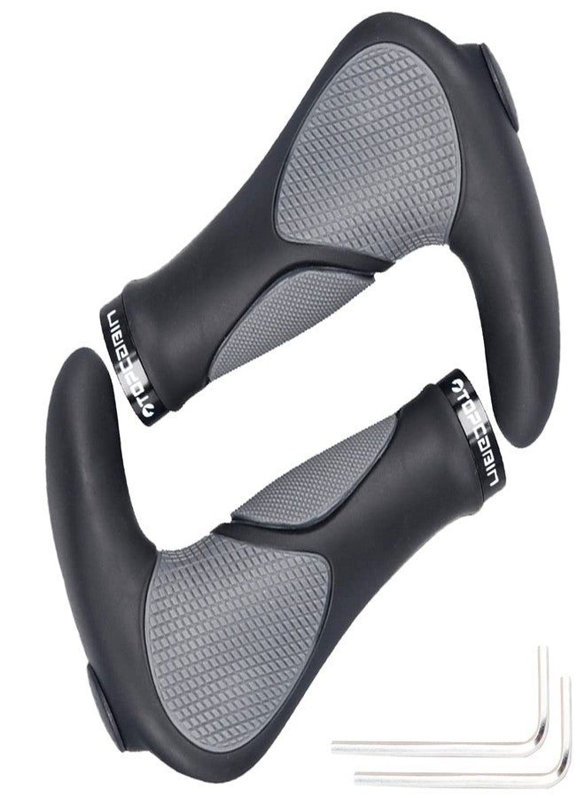 TOPCABIN Ergonomic Bicycle Grips - Widen Holding Rubber Bike Handlebar Grips with Aluminum LockGrips for Mountain & Road Bikes (Big Horn Shape, Black & Grey) - Image 1