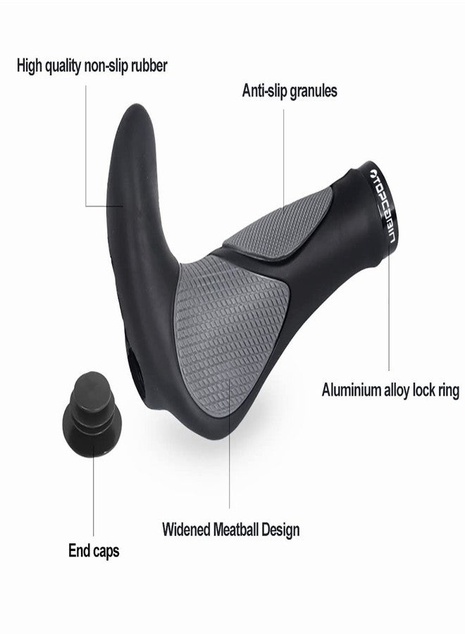 TOPCABIN Ergonomic Bicycle Grips - Widen Holding Rubber Bike Handlebar Grips with Aluminum LockGrips for Mountain & Road Bikes (Big Horn Shape, Black & Grey) - Image 3