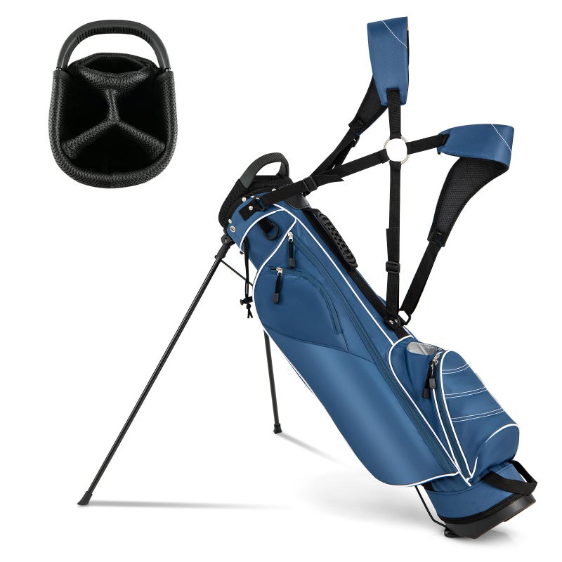 OFFICEJOY Golf Stand Bag Portable Golf Clubs Bag w4 Way Dividers 4 Pockets Adjustable Shoulder Straps Pencil Golf Bag w 2 NonSlip Stand Lightweight Golf Bag for Men Women Navy