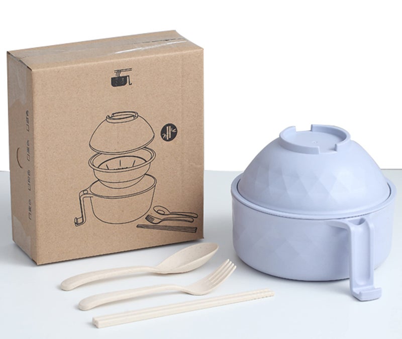 Layron Plastic Ramen cooker Ramen Bowl Set with chopsticks Microwave Noodle Bowl college Dorm Room Essentials for girls for Boys Apartment Essentials-Blue 